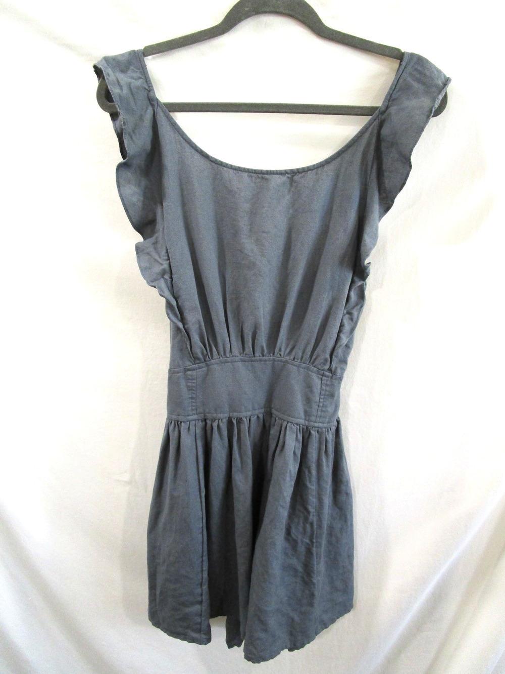 Free People Erin Blueish Green Linen Blend Ruffled Skater Mini Dress Women S